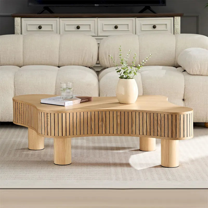 Table basse tambour moderne en bois de 42,52 pouces