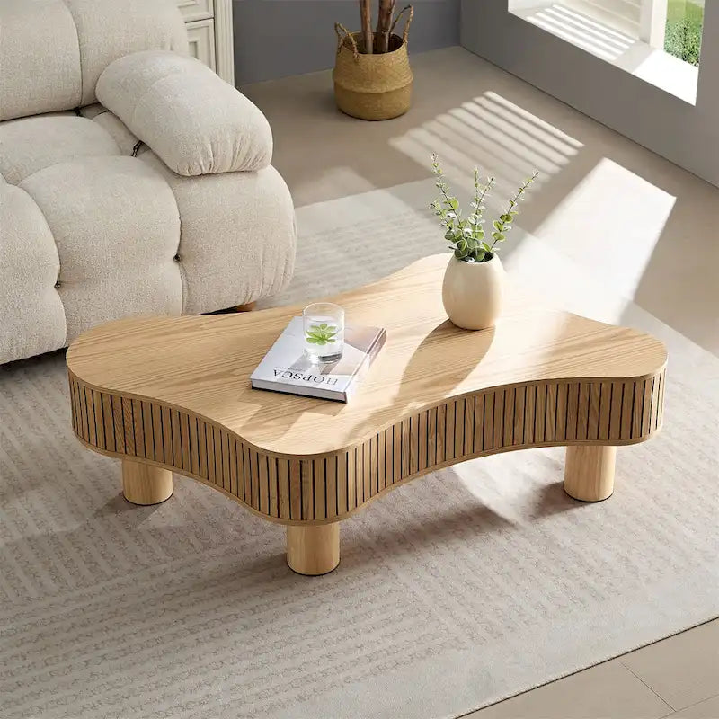 Table basse tambour moderne en bois de 42,52 pouces