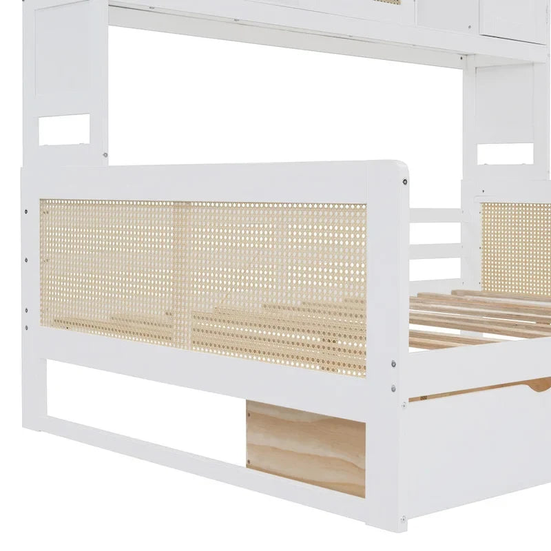 Lit de repos double en bois avec tiroirs de rangement, étagère et placard