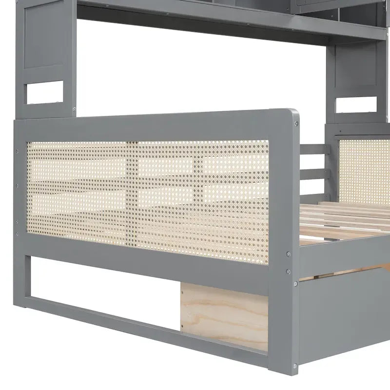 Lit de repos double en bois avec tiroirs de rangement, étagère et placard