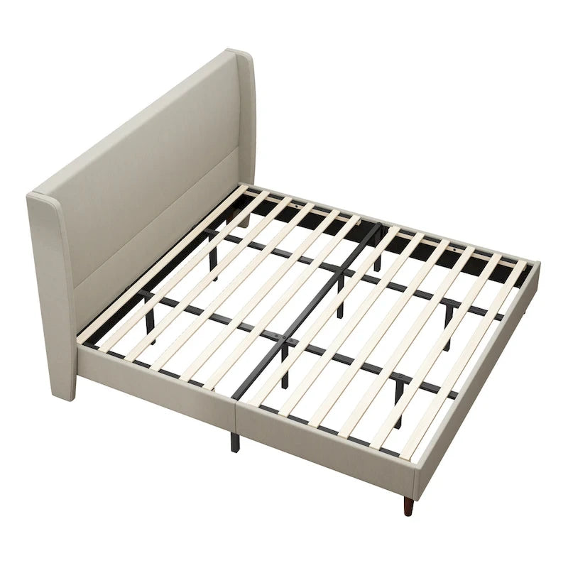 Lit King size avec pieds en bois massif et 12 lattes de support