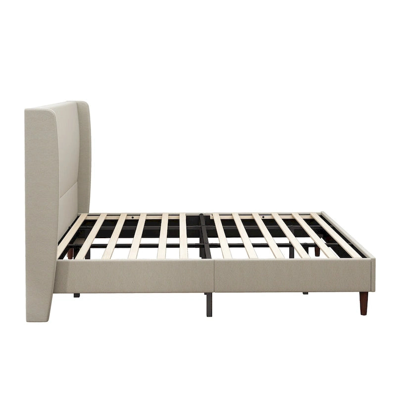Lit King size avec pieds en bois massif et 12 lattes de support