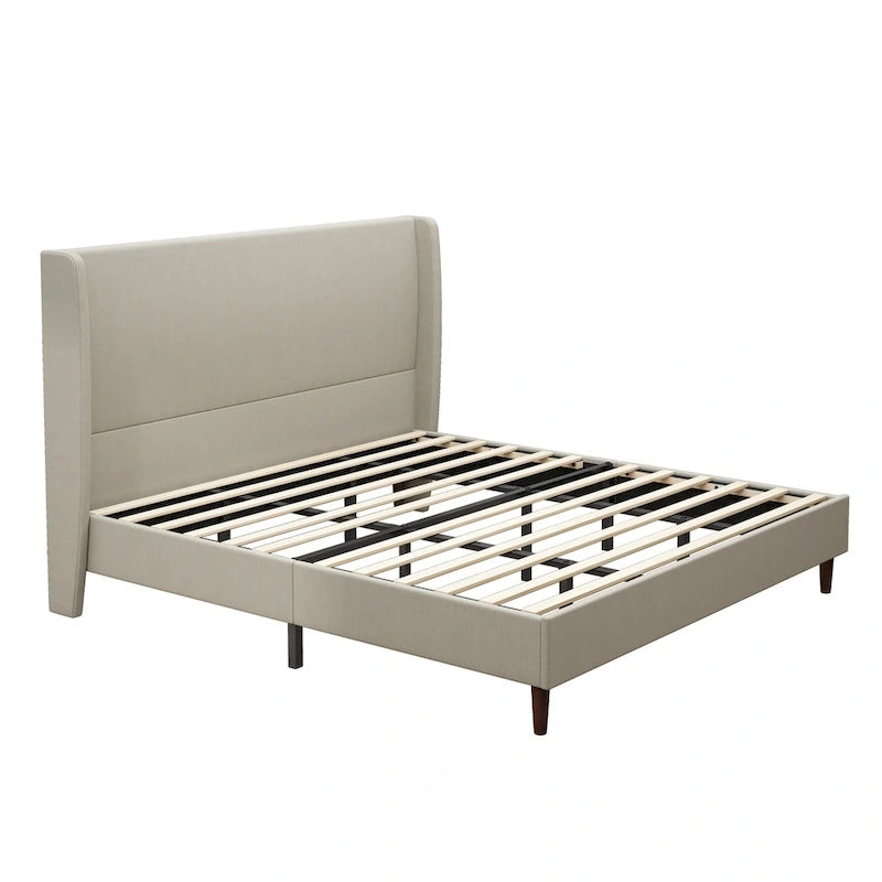 Lit King size avec pieds en bois massif et 12 lattes de support