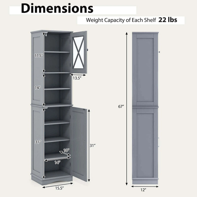 Meuble de rangement de salle de bain autoportant de 170 cm de haut