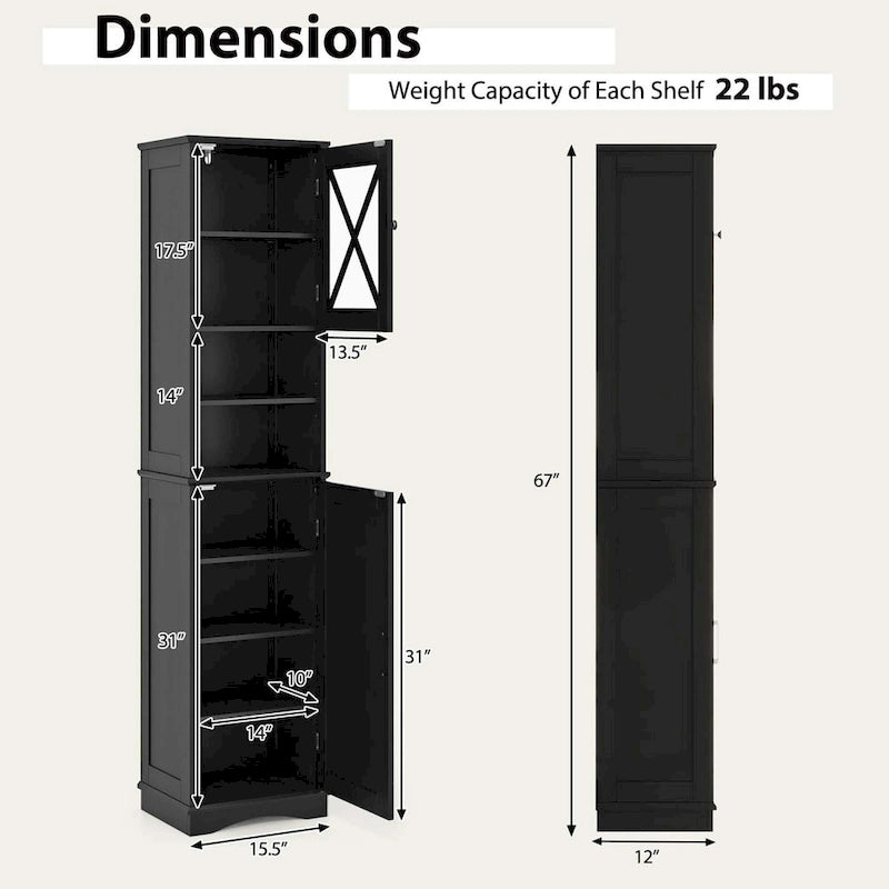 Meuble de rangement de salle de bain autoportant de 170 cm de haut