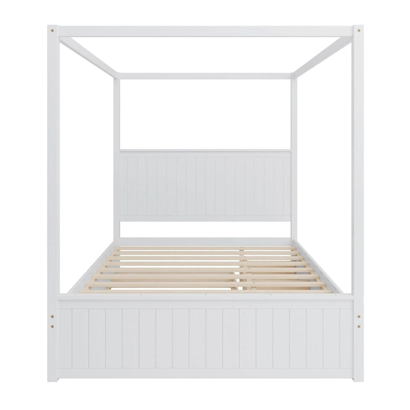 Lit baldaquin Queen Size avec lit gigogne et 3 tiroirs de rangement
