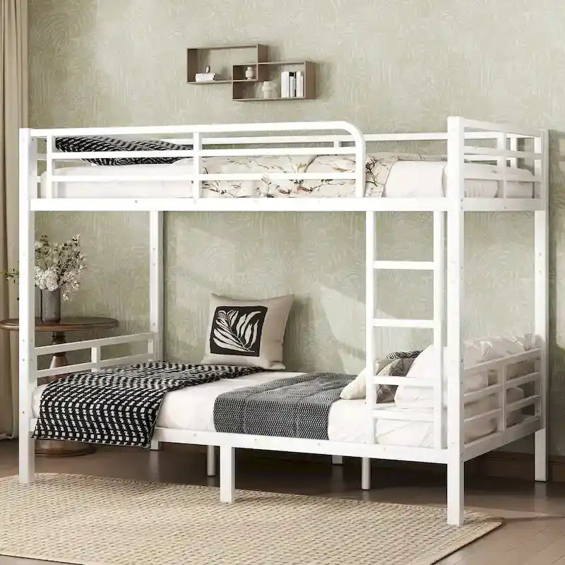 Lit superposé double XL en métal pour adolescents et adultes – Gain de place, réduction du bruit, pas besoin de sommier tapissier, blanc