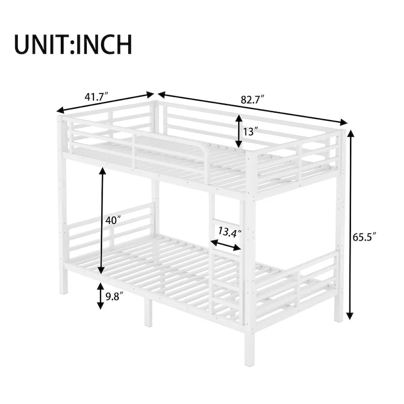 Lit superposé double XL en métal pour adolescents et adultes – Gain de place, réduction du bruit, pas besoin de sommier tapissier, blanc