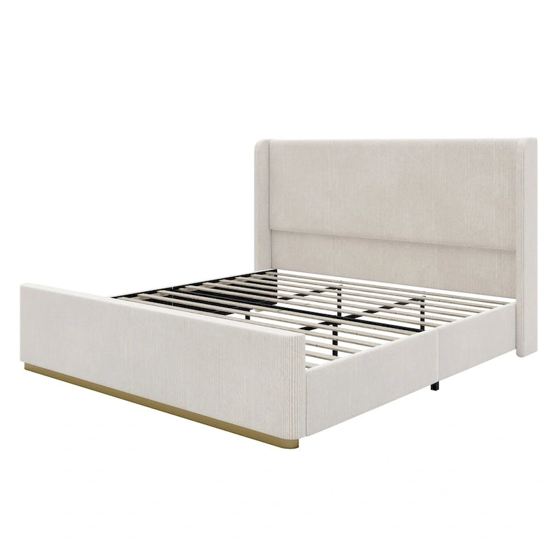 Lit King Size Rembourré en Velours Côtelé avec Tête de Lit à Oreilles de 119 cm