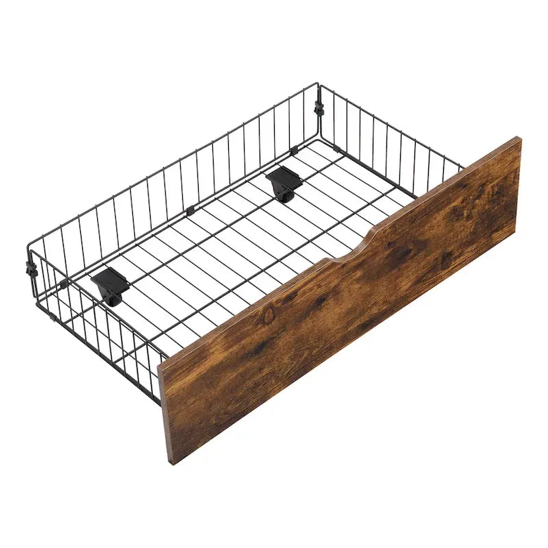 Lit Plateforme King Size Moderne en Métal avec Tête de Lit en Bois, 2 Tiroirs et Lumières LED
