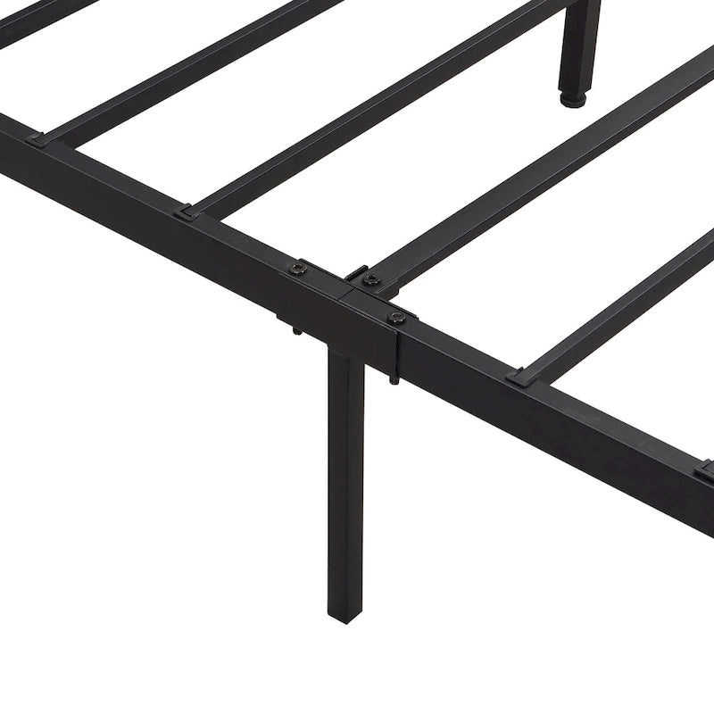 Lit Plateforme King Size Moderne en Métal avec Tête de Lit en Bois, 2 Tiroirs et Lumières LED