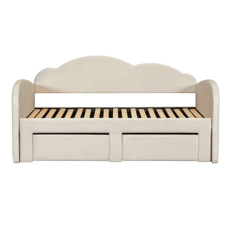 Lit de repos double en velours nuage avec lit gigogne et tiroirs
