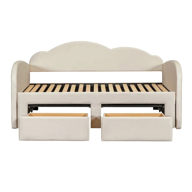 Lit de repos double en velours nuage avec lit gigogne et tiroirs
