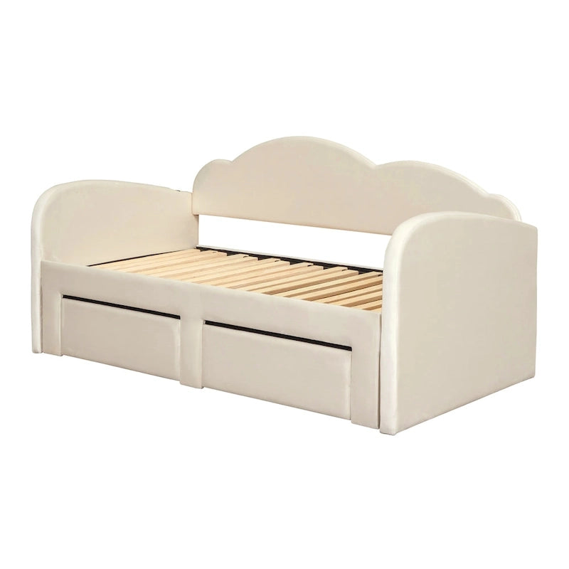 Lit de repos double en velours nuage avec lit gigogne et tiroirs