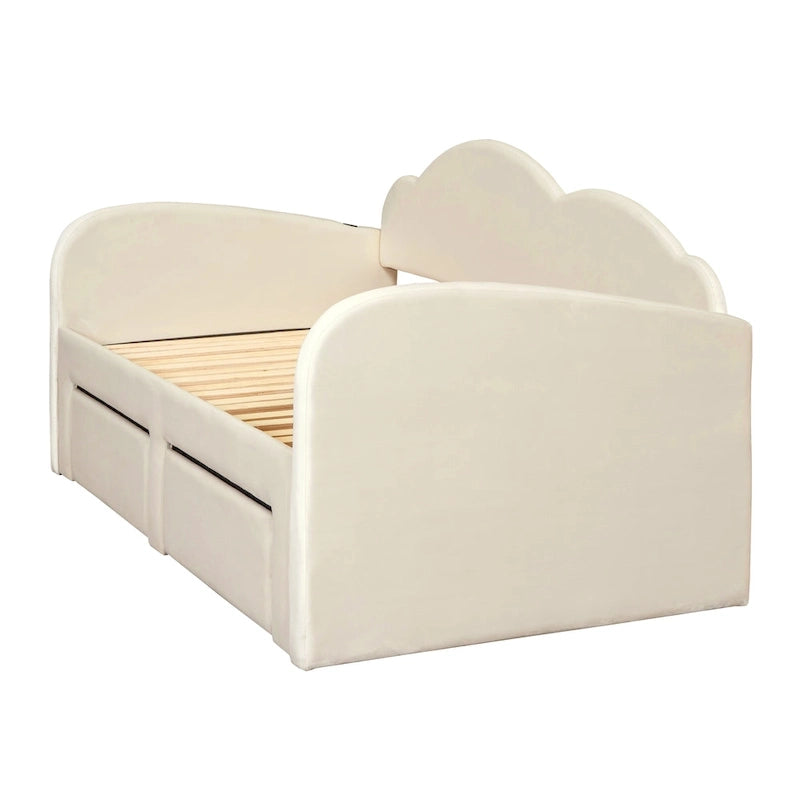 Lit de repos double en velours nuage avec lit gigogne et tiroirs