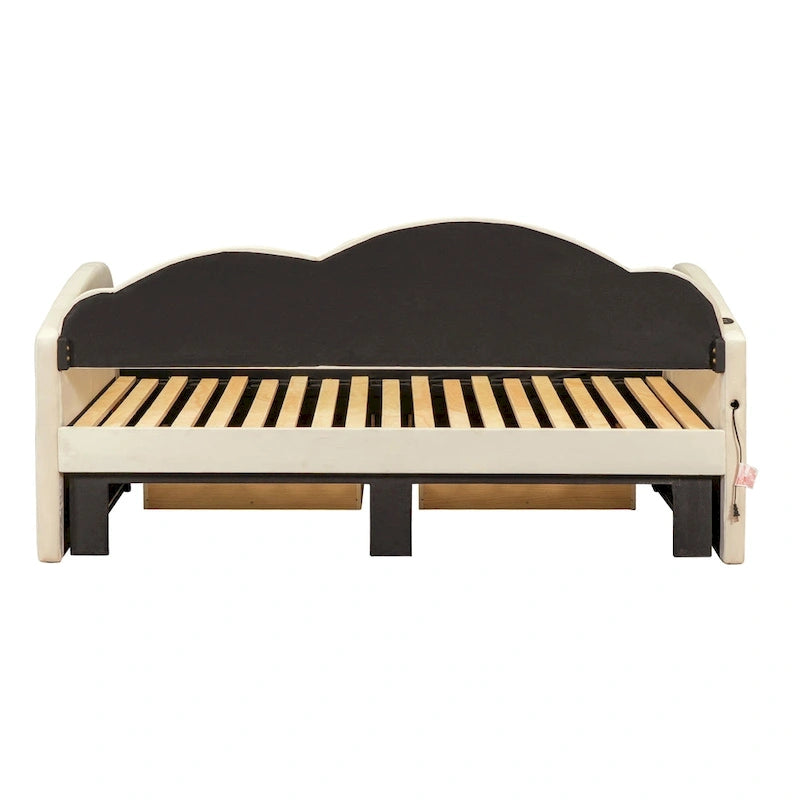 Lit de repos double en velours nuage avec lit gigogne et tiroirs