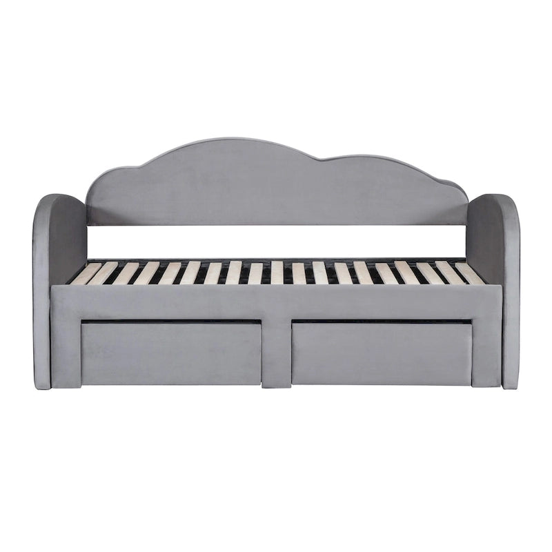 Lit de repos double en velours nuage avec lit gigogne et tiroirs