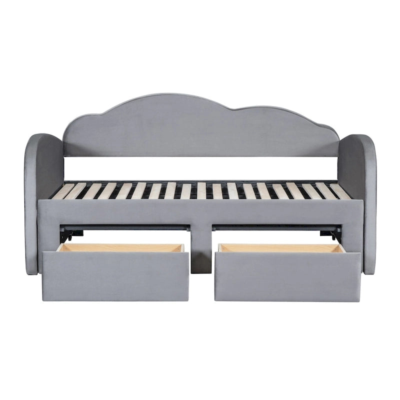 Lit de repos double en velours nuage avec lit gigogne et tiroirs