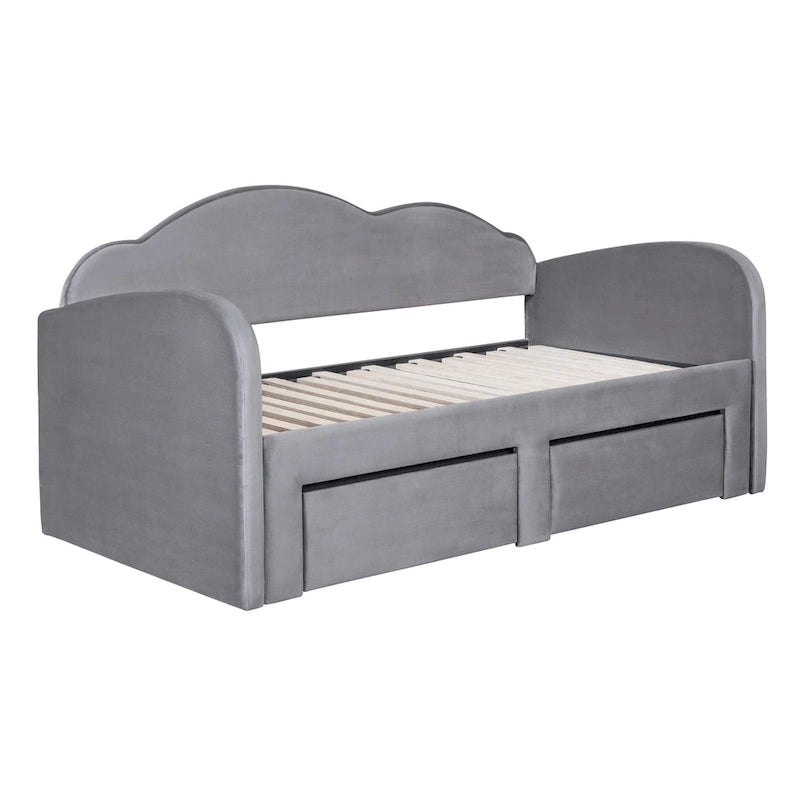 Lit de repos double en velours nuage avec lit gigogne et tiroirs
