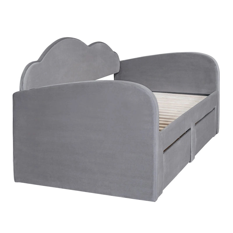 Lit de repos double en velours nuage avec lit gigogne et tiroirs