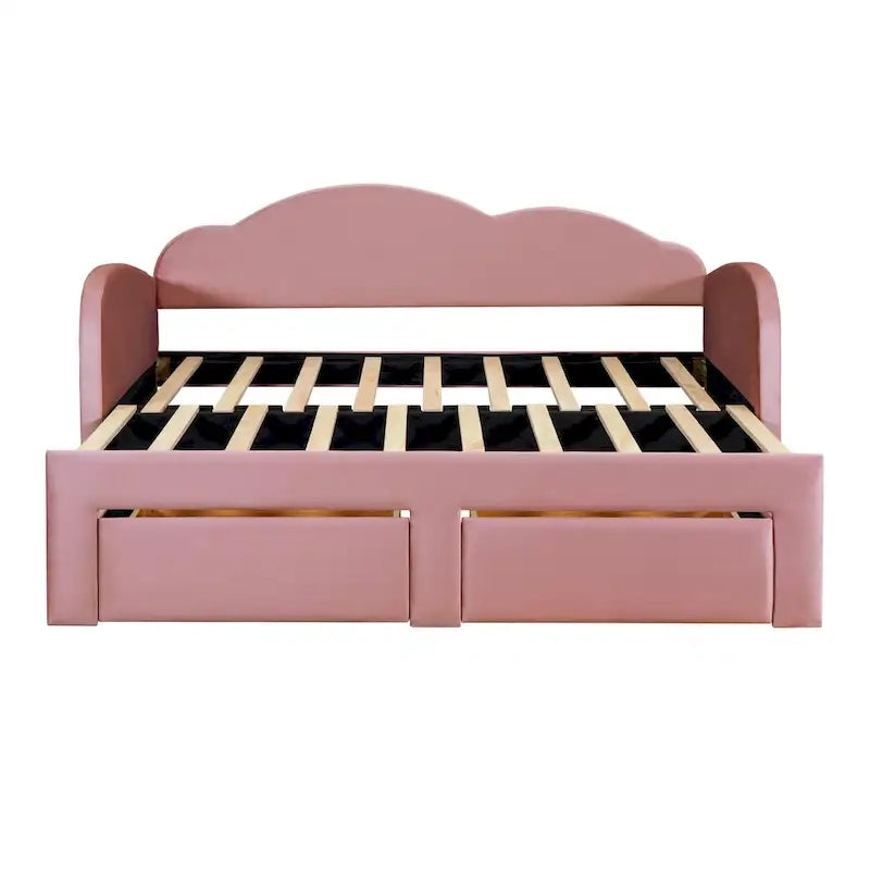 Lit de repos double en velours nuage avec lit gigogne et tiroirs