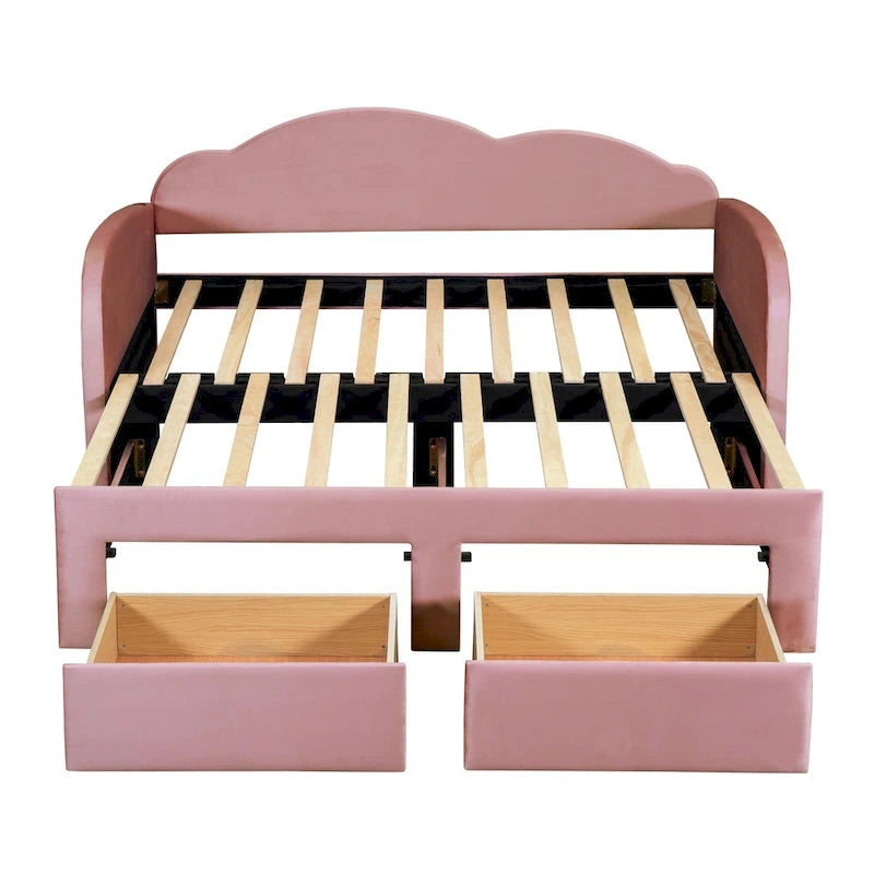 Lit de repos double en velours nuage avec lit gigogne et tiroirs
