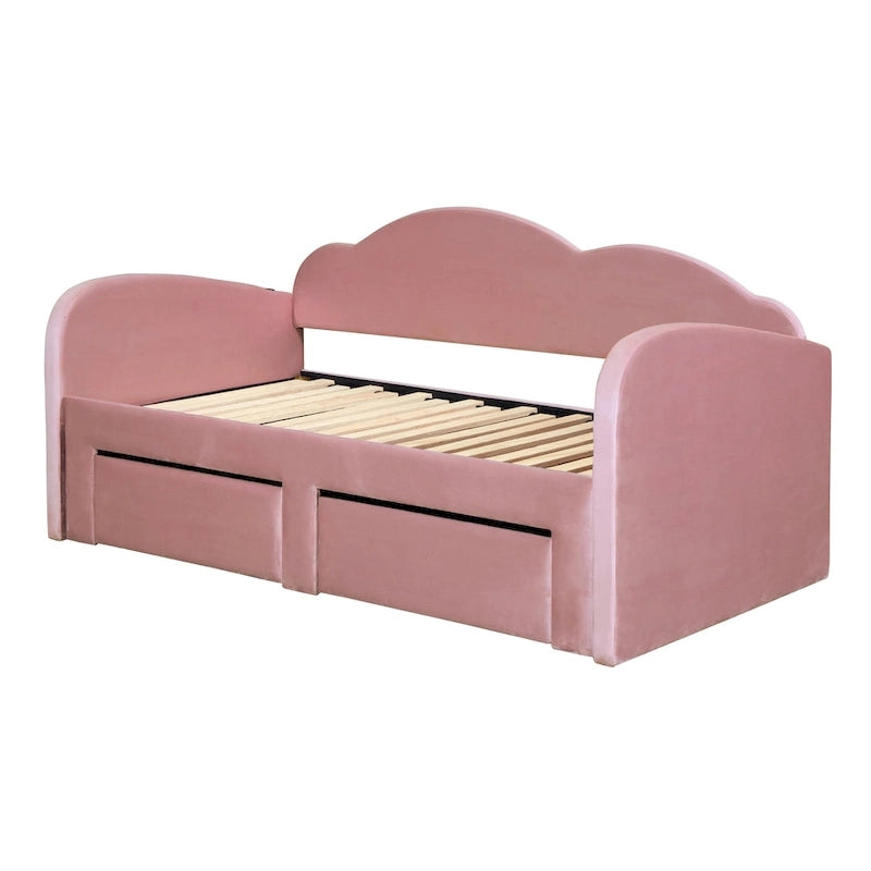 Lit de repos double en velours nuage avec lit gigogne et tiroirs