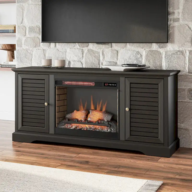 Console TV avec cheminée électrique de 68 pouces pour téléviseurs jusqu'à 80 pouces