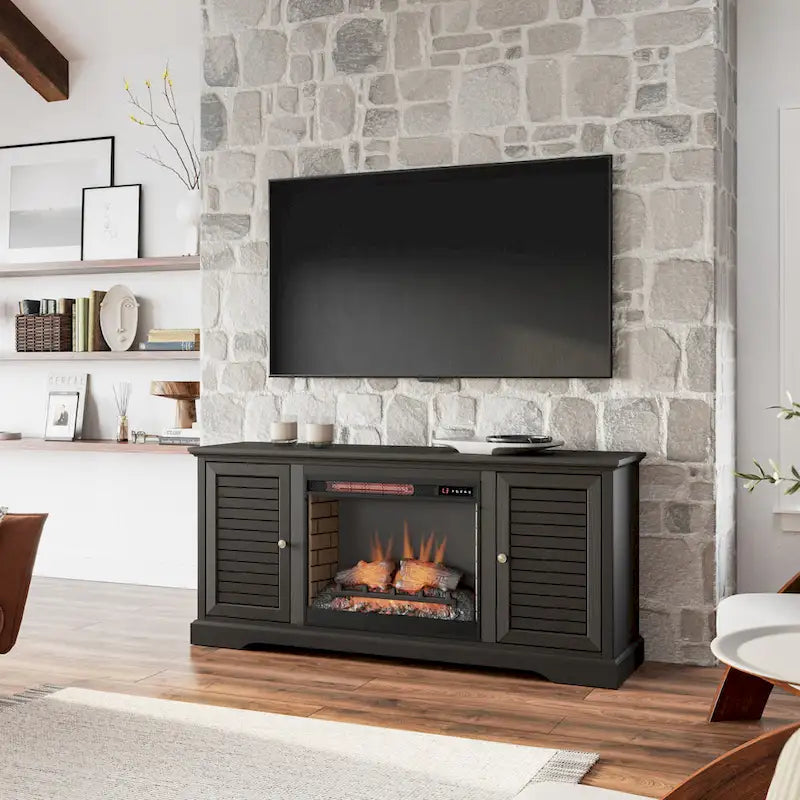 Console TV avec cheminée électrique de 68 pouces pour téléviseurs jusqu'à 80 pouces