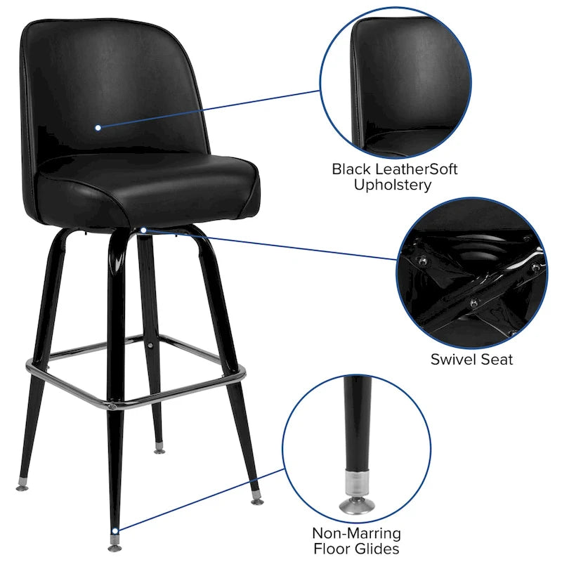 Lot de 2 tabourets de bar en métal avec siège baquet pivotant en vinyle et repose-pieds