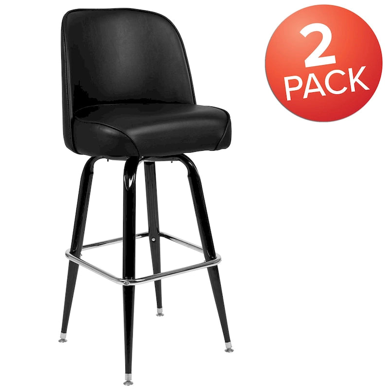 Lot de 2 tabourets de bar en métal avec siège baquet pivotant en vinyle et repose-pieds