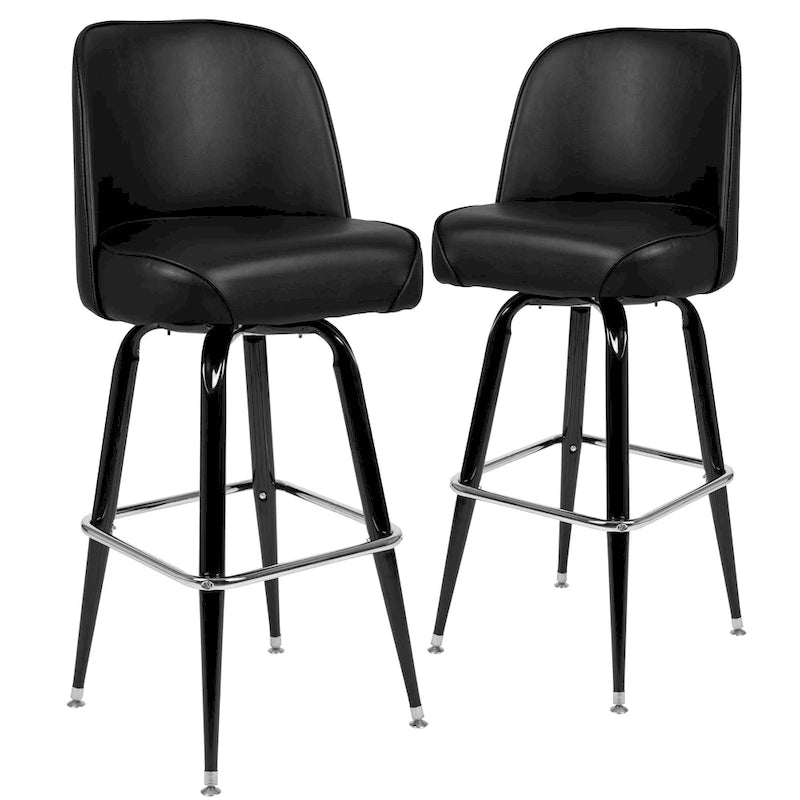Lot de 2 tabourets de bar en métal avec siège baquet pivotant en vinyle et repose-pieds