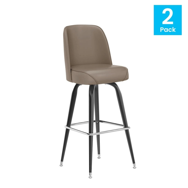 Lot de 2 tabourets de bar en métal avec siège baquet pivotant en vinyle et repose-pieds