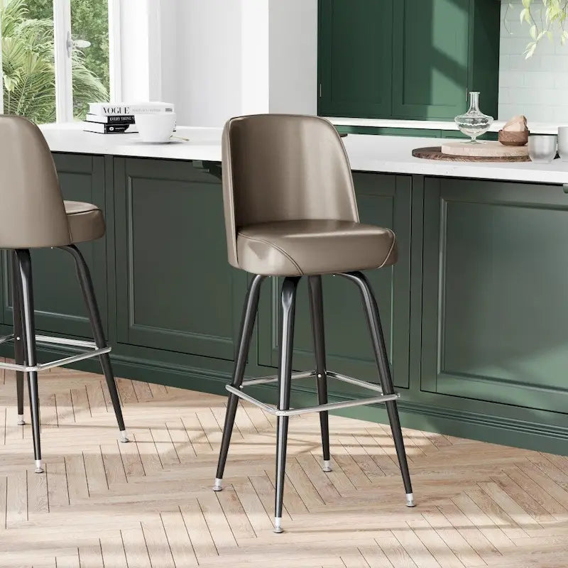 Lot de 2 tabourets de bar en métal avec siège baquet pivotant en vinyle et repose-pieds
