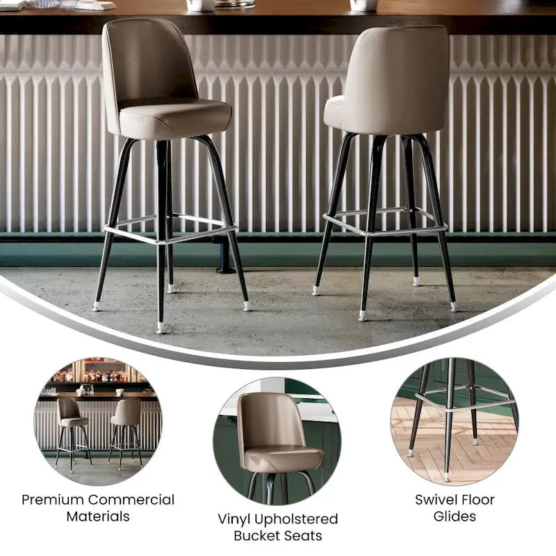 Lot de 2 tabourets de bar en métal avec siège baquet pivotant en vinyle et repose-pieds