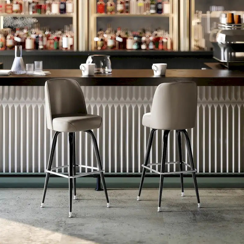 Lot de 2 tabourets de bar en métal avec siège baquet pivotant en vinyle et repose-pieds