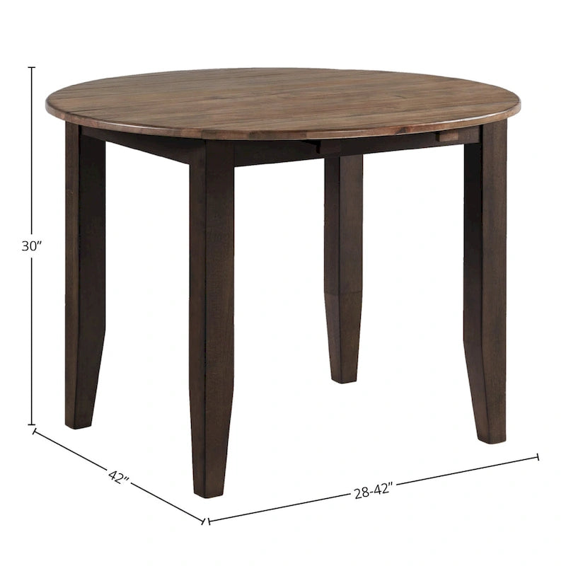 Table de salle à manger ronde à rabats 42" - Noir et Noyer