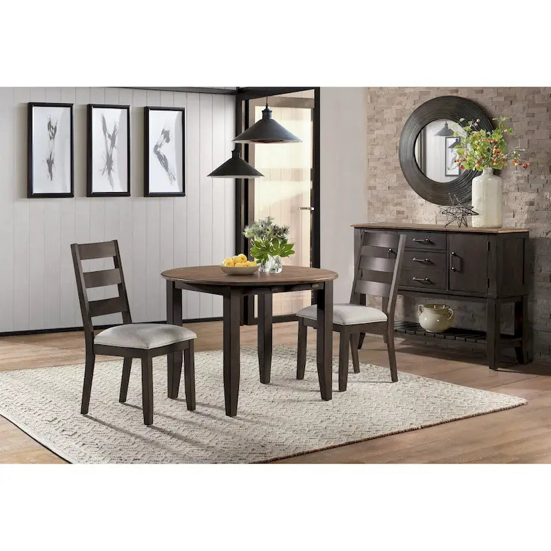 Table de salle à manger ronde à rabats 42" - Noir et Noyer