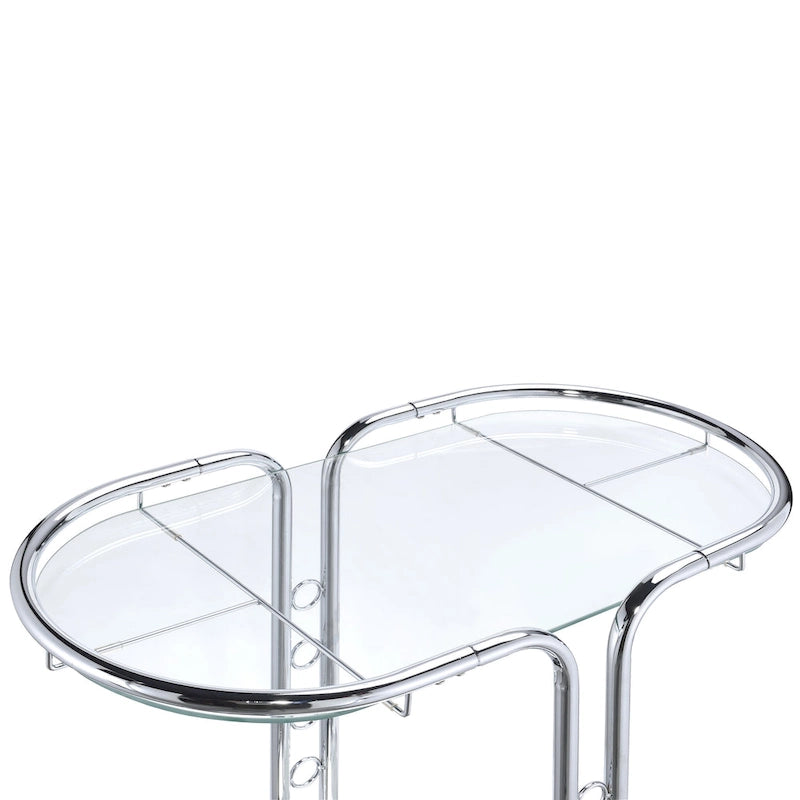 Desserte moderne chromée avec plateau en verre et roulettes