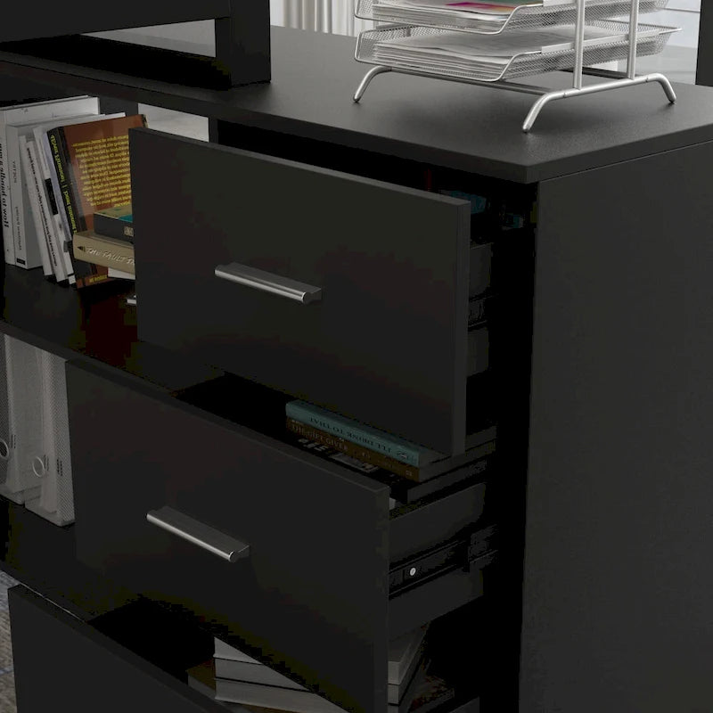 Bureau informatique d'angle en L de 55 pouces avec tiroirs