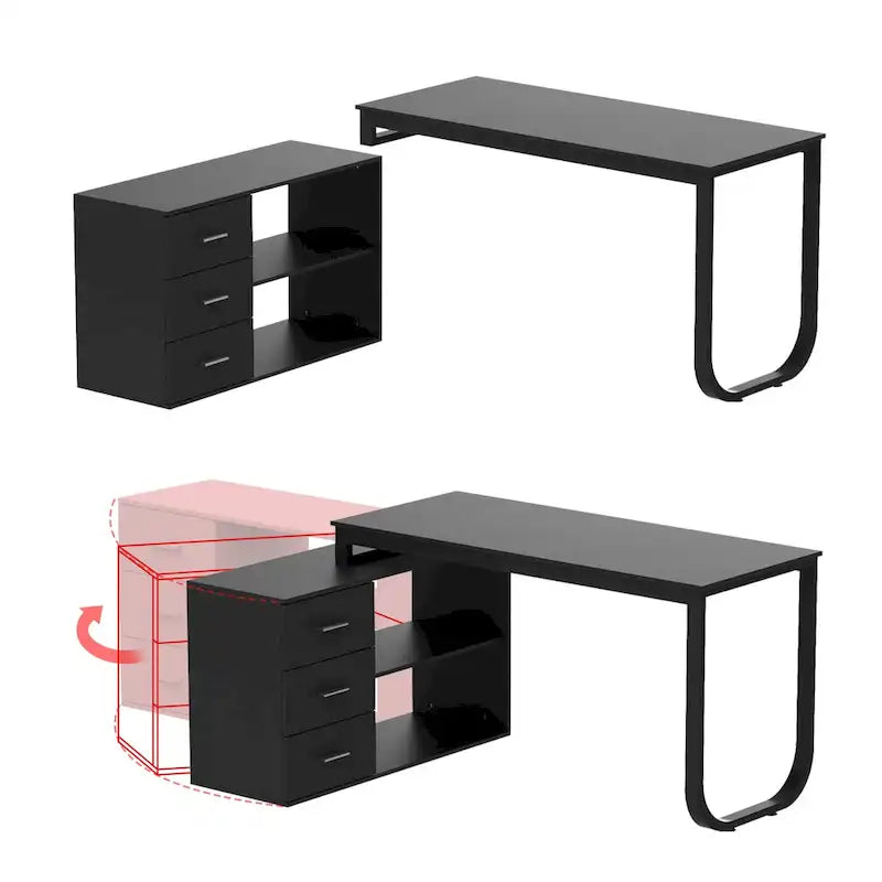 Bureau informatique d'angle en L de 55 pouces avec tiroirs