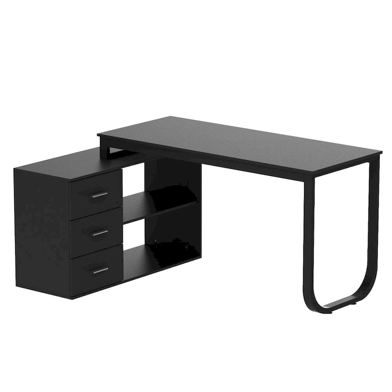 Bureau informatique d'angle en L de 55 pouces avec tiroirs