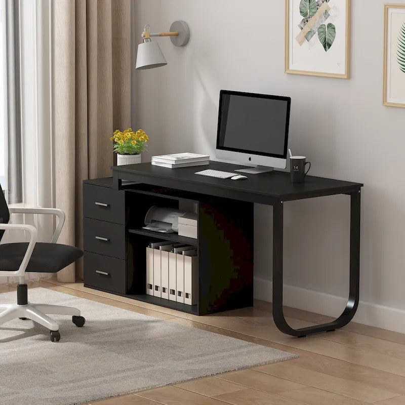 Bureau informatique d'angle en L de 55 pouces avec tiroirs