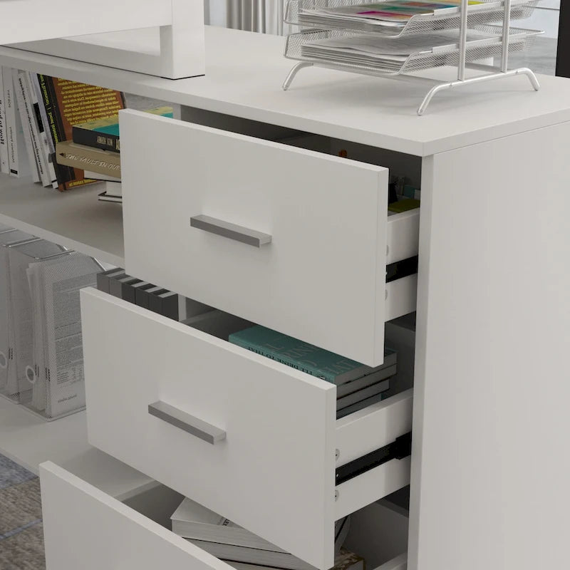 Bureau informatique d'angle en L de 55 pouces avec tiroirs