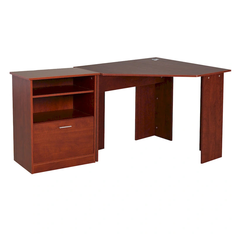 Bureau d'angle en L avec armoire pour imprimante et rangements