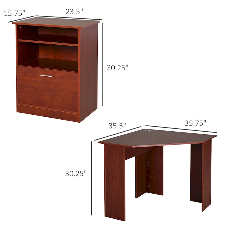 Bureau d'angle en L avec armoire pour imprimante et rangements