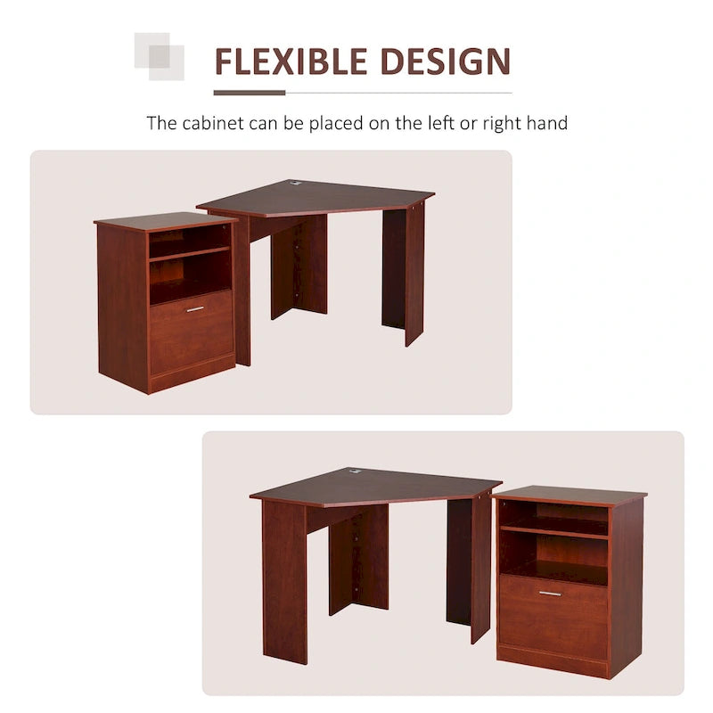 Bureau d'angle en L avec armoire pour imprimante et rangements