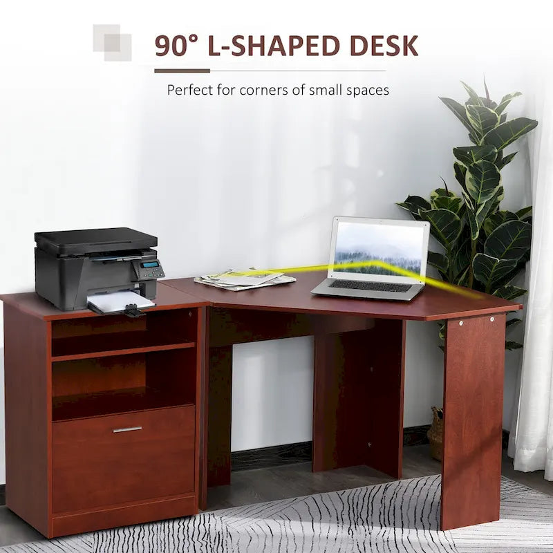 Bureau d'angle en L avec armoire pour imprimante et rangements