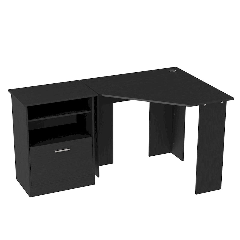 Bureau d'angle en L avec armoire pour imprimante et rangements