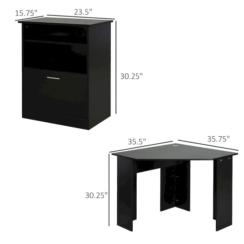 Bureau d'angle en L avec armoire pour imprimante et rangements